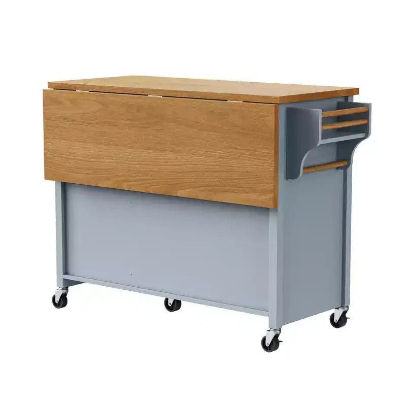 Îlot de cuisine Whisen 52'' avec abattant, étagères intégrées, tiroirs et étagère réglable, îlot de cuisine sur roulettes