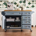Îlot de cuisine Whisen 52'' avec abattant, étagères intégrées, tiroirs et étagère réglable, îlot de cuisine sur roulettes