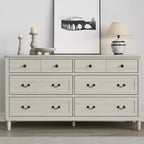 Commode Heynemo Grande à 6 Tiroirs pour Chambre à Coucher, Commode Moderne de 147 cm de Large, Meuble TV avec Poignées Métalliques, Organisateur de Tiroirs en Bois, Gris Clair