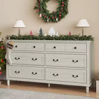 Commode Heynemo Grande à 6 Tiroirs pour Chambre à Coucher, Commode Moderne de 147 cm de Large, Meuble TV avec Poignées Métalliques, Organisateur de Tiroirs en Bois, Gris Clair