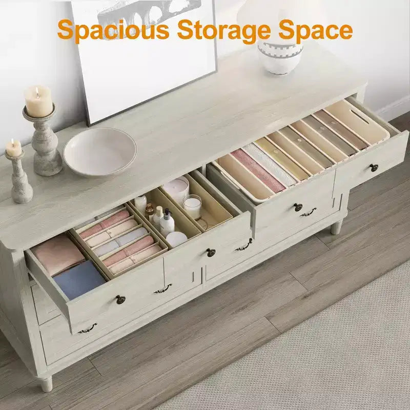 Commode Heynemo Grande à 6 Tiroirs pour Chambre à Coucher, Commode Moderne de 147 cm de Large, Meuble TV avec Poignées Métalliques, Organisateur de Tiroirs en Bois, Gris Clair