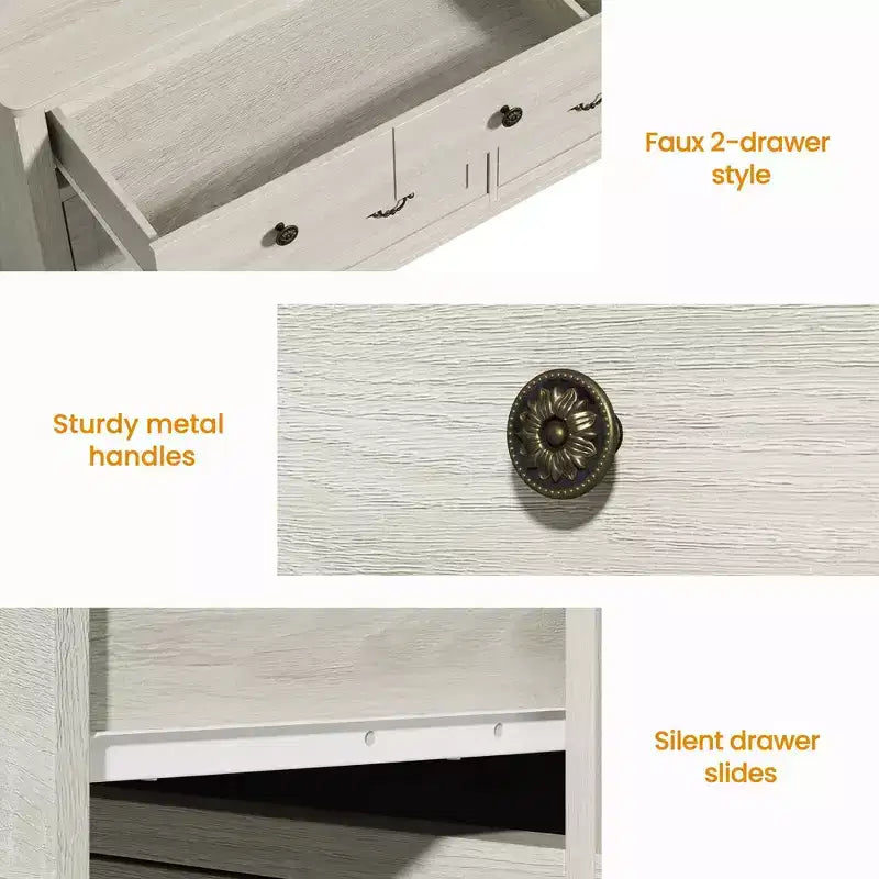 Commode Heynemo Grande à 6 Tiroirs pour Chambre à Coucher, Commode Moderne de 147 cm de Large, Meuble TV avec Poignées Métalliques, Organisateur de Tiroirs en Bois, Gris Clair
