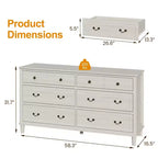 Commode Heynemo Grande à 6 Tiroirs pour Chambre à Coucher, Commode Moderne de 147 cm de Large, Meuble TV avec Poignées Métalliques, Organisateur de Tiroirs en Bois, Gris Clair