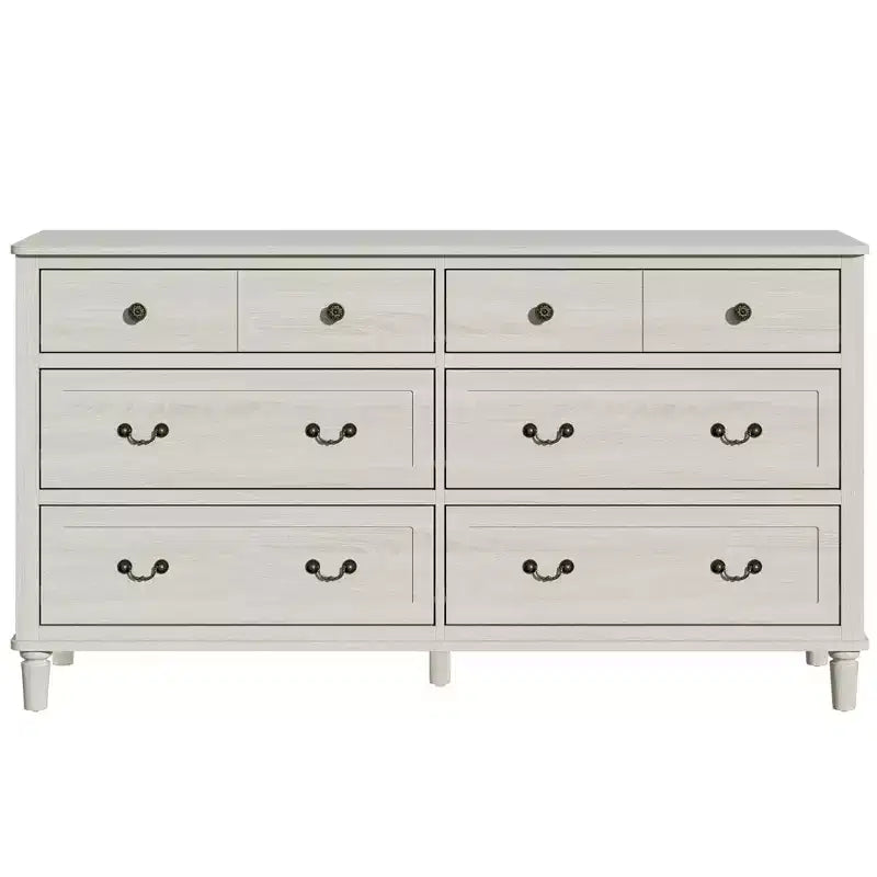 Commode Heynemo Grande à 6 Tiroirs pour Chambre à Coucher, Commode Moderne de 147 cm de Large, Meuble TV avec Poignées Métalliques, Organisateur de Tiroirs en Bois, Gris Clair