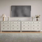 Commode Heynemo Grande à 6 Tiroirs pour Chambre à Coucher, Commode Moderne de 147 cm de Large, Meuble TV avec Poignées Métalliques, Organisateur de Tiroirs en Bois, Gris Clair