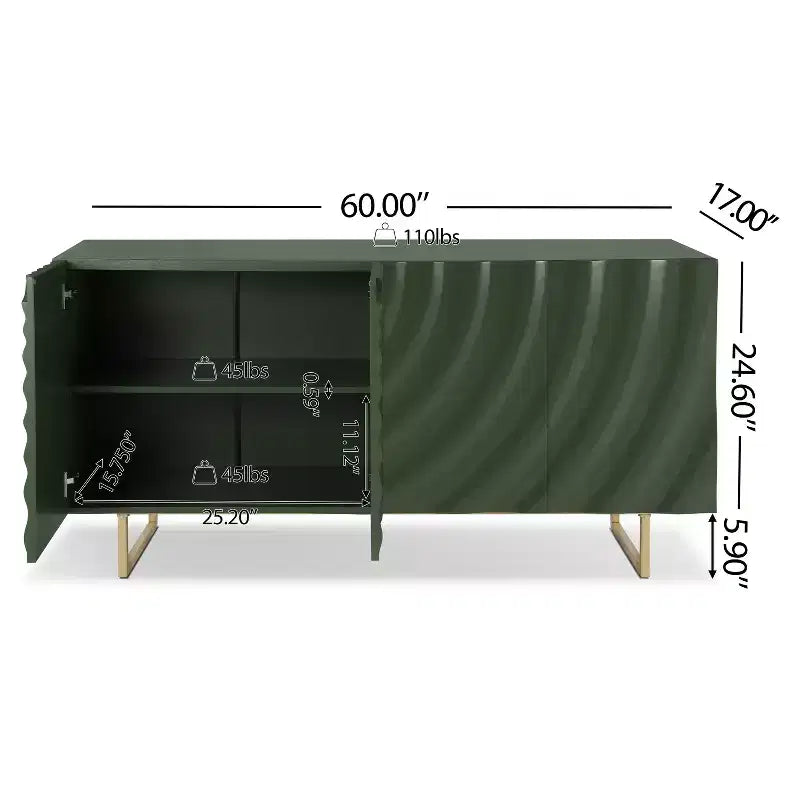 Christopher Knight Home Cheryiie Buffet moderne en bois et métal de 152 cm avec quatre portes ondulées goutte d'eau