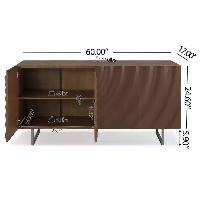 Christopher Knight Home Cheryiie Buffet moderne en bois et métal de 152 cm avec quatre portes ondulées goutte d'eau