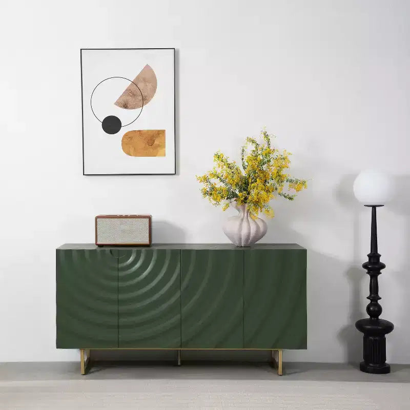 Christopher Knight Home Cheryiie Buffet moderne en bois et métal de 152 cm avec quatre portes ondulées goutte d'eau
