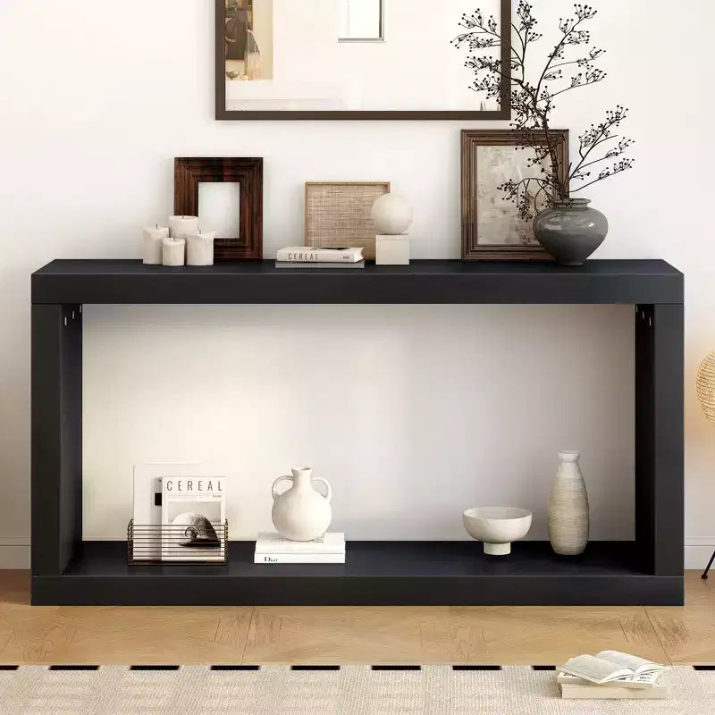 Modern Minimalist Console Table, Open Storage Entryway Table, MDF & Pine Wood Narrow Sofa Table for Living Room - ModernLuxe
