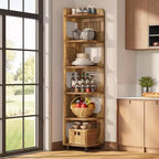 Étagère d'angle Lantine à 6 niveaux, bibliothèque haute rustique de 180 cm pour salon, chambre, bureau