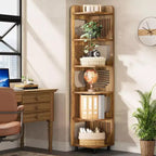 Étagère d'angle Lantine à 6 niveaux, bibliothèque haute rustique de 180 cm pour salon, chambre, bureau