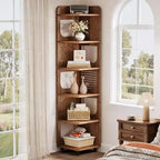 Étagère d'angle Lantine à 6 niveaux, bibliothèque haute rustique de 180 cm pour salon, chambre, bureau