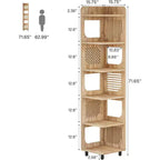 Étagère d'angle Lantine à 6 niveaux, bibliothèque haute rustique de 180 cm pour salon, chambre, bureau