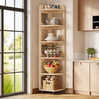 Étagère d'angle Lantine à 6 niveaux, bibliothèque haute rustique de 180 cm pour salon, chambre, bureau