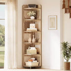 Étagère d'angle Lantine à 6 niveaux, bibliothèque haute rustique de 180 cm pour salon, chambre, bureau