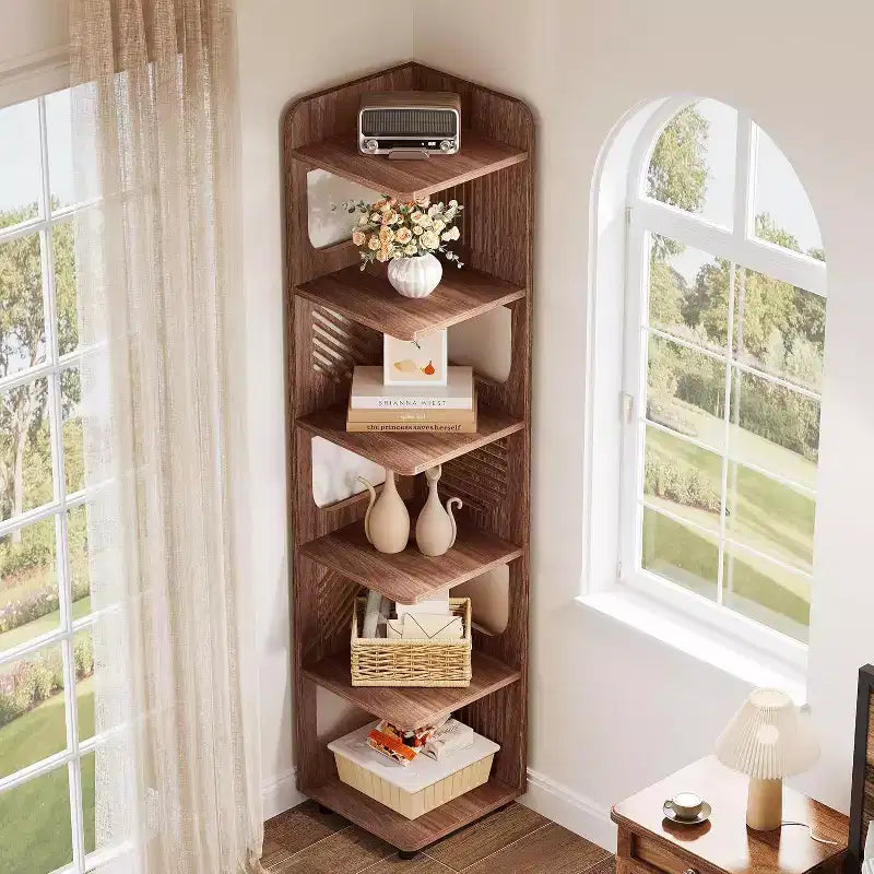 Étagère d'angle Lantine à 6 niveaux, bibliothèque haute rustique de 180 cm pour salon, chambre, bureau