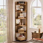 Étagère d'angle Lantine à 6 niveaux, bibliothèque haute rustique de 180 cm pour salon, chambre, bureau