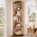 Étagère d'angle Lantine à 6 niveaux, bibliothèque haute rustique de 180 cm pour salon, chambre, bureau
