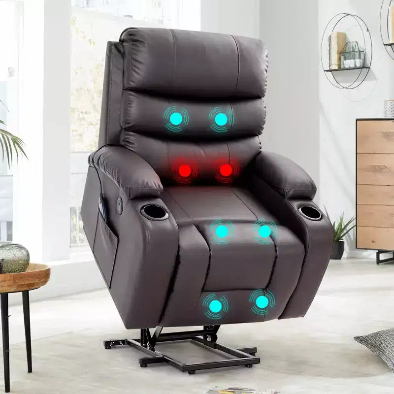 Fauteuil inclinable EROMMY avec massage et chaleur pour personnes âgées, avec 2 porte-gobelets