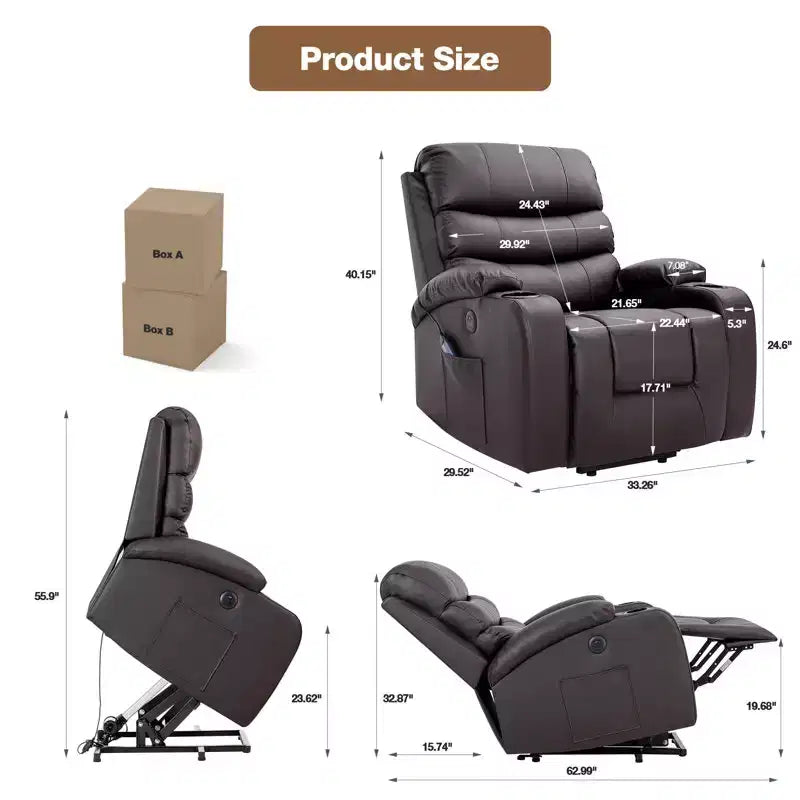 Fauteuil inclinable EROMMY avec massage et chaleur pour personnes âgées, avec 2 porte-gobelets