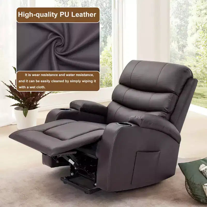 Fauteuil inclinable EROMMY avec massage et chaleur pour personnes âgées, avec 2 porte-gobelets