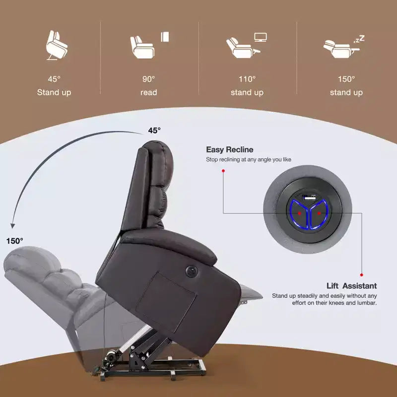 Fauteuil inclinable EROMMY avec massage et chaleur pour personnes âgées, avec 2 porte-gobelets