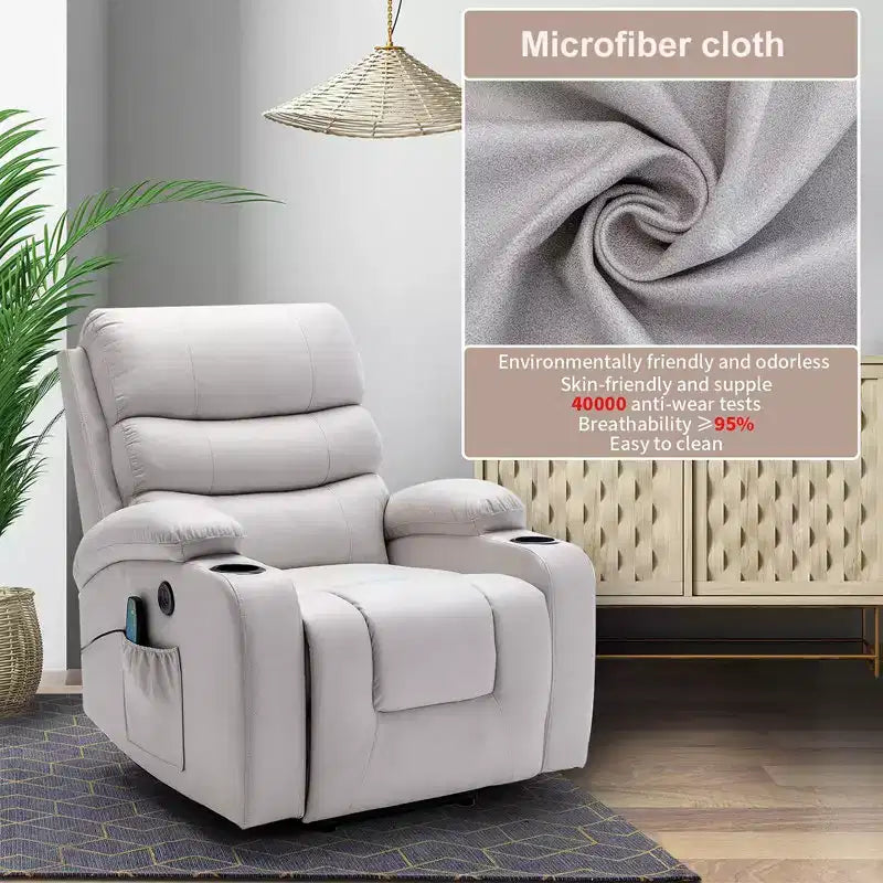 Fauteuil inclinable EROMMY avec massage et chaleur pour personnes âgées, avec 2 porte-gobelets