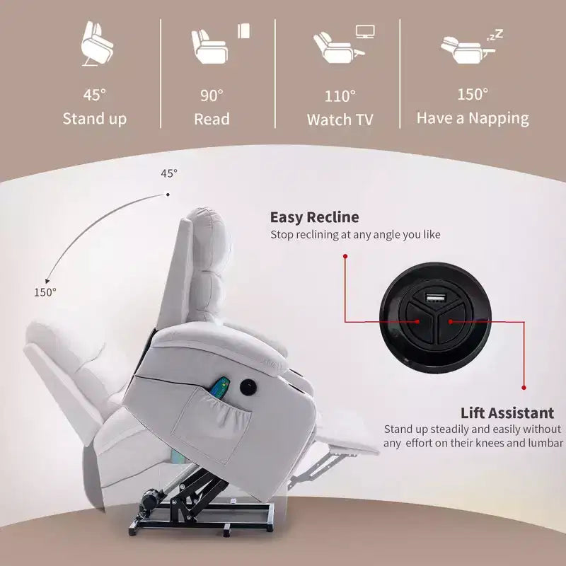 Fauteuil inclinable EROMMY avec massage et chaleur pour personnes âgées, avec 2 porte-gobelets
