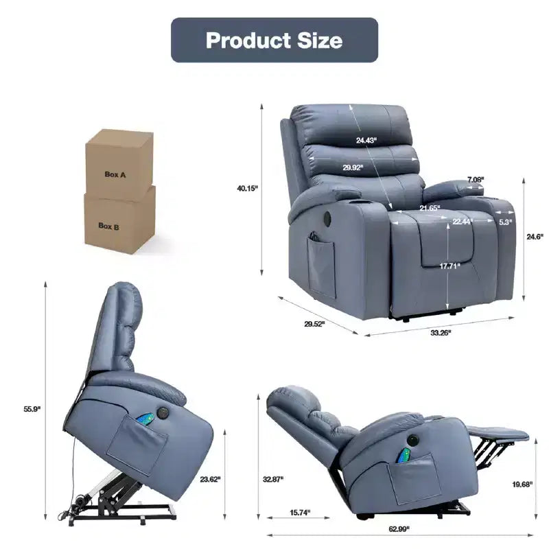 Fauteuil inclinable EROMMY avec massage et chaleur pour personnes âgées, avec 2 porte-gobelets
