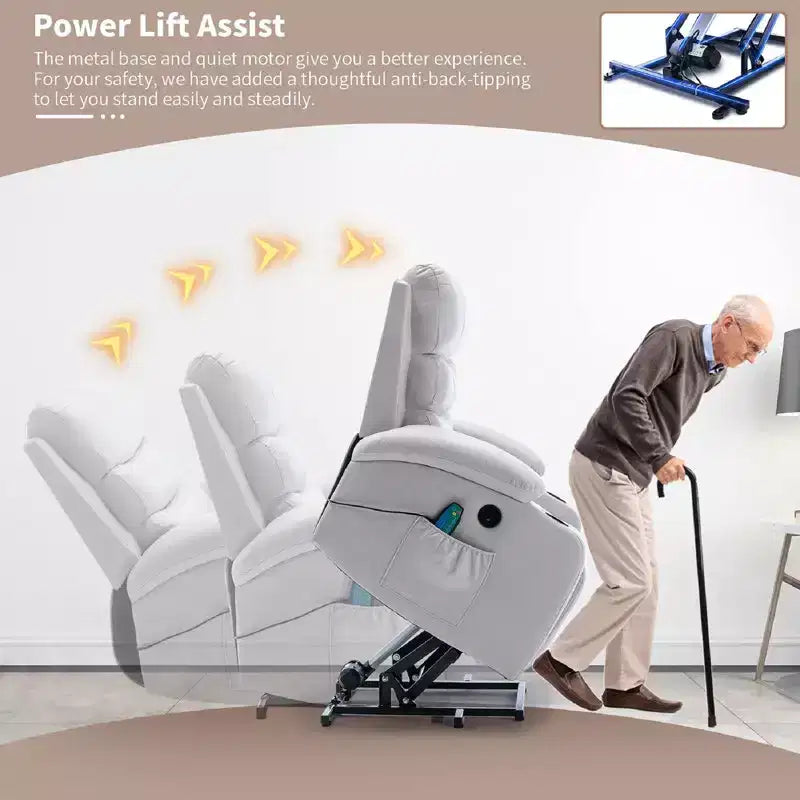Fauteuil inclinable EROMMY avec massage et chaleur pour personnes âgées, avec 2 porte-gobelets