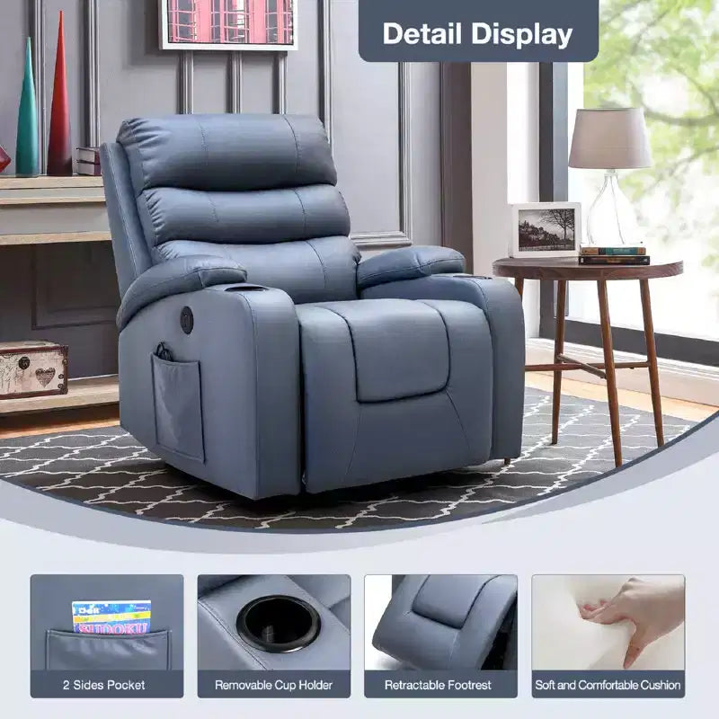 Fauteuil inclinable EROMMY avec massage et chaleur pour personnes âgées, avec 2 porte-gobelets