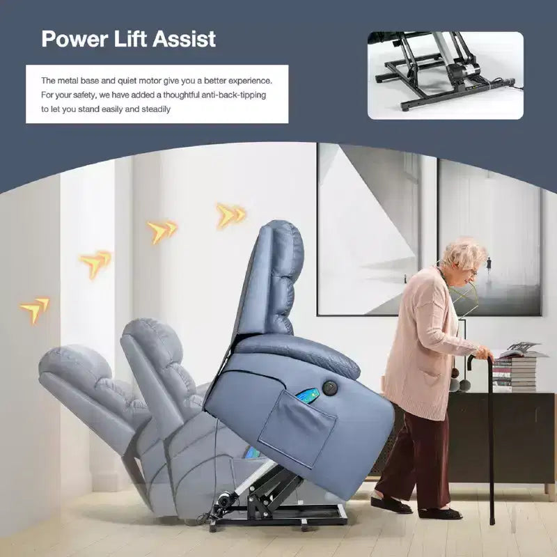 Fauteuil inclinable EROMMY avec massage et chaleur pour personnes âgées, avec 2 porte-gobelets