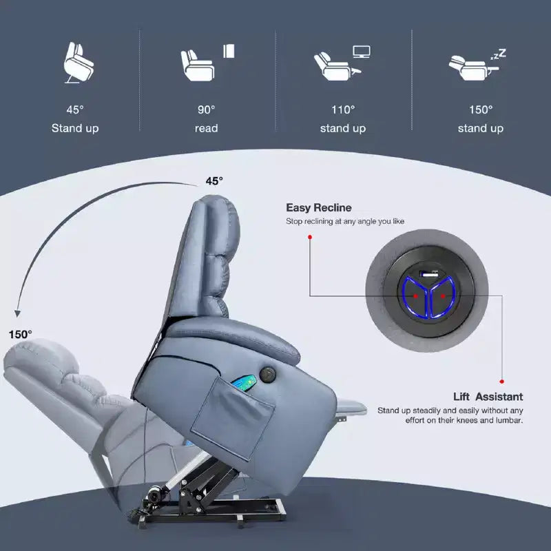 Fauteuil inclinable EROMMY avec massage et chaleur pour personnes âgées, avec 2 porte-gobelets