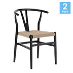 Merrick Lane Lot de 2 chaises de salle à manger empilables avec dossier en Y, cadres en bois massif, assises en corde en papier kraft tressé