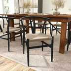 Merrick Lane Lot de 2 chaises de salle à manger empilables avec dossier en Y, cadres en bois massif, assises en corde en papier kraft tressé
