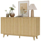 Bahut Homcom à portes cannelées avec rangement, buffet de rangement moderne de 140 cm avec 4 portes, 2 étagères réglables et 5 pieds en bois