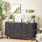 Bahut Homcom à portes cannelées avec rangement, buffet de rangement moderne de 140 cm avec 4 portes, 2 étagères réglables et 5 pieds en bois