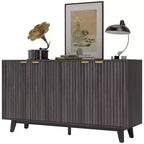 Bahut Homcom à portes cannelées avec rangement, buffet de rangement moderne de 140 cm avec 4 portes, 2 étagères réglables et 5 pieds en bois