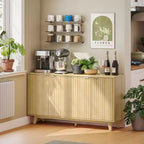 Bahut Homcom à portes cannelées avec rangement, buffet de rangement moderne de 140 cm avec 4 portes, 2 étagères réglables et 5 pieds en bois