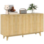 Bahut Homcom à portes cannelées avec rangement, buffet de rangement moderne de 140 cm avec 4 portes, 2 étagères réglables et 5 pieds en bois