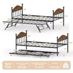 Lit de repos double avec lit gigogne - Cadre de canapé-lit élégant en métal, lit gigogne relevable, parfait pour n'importe quel espace