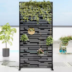 Jardinière rectangulaire en métal noir avec treillis et paravent 72 H35W Dovelina pour terrasse de café, jardin et balcons