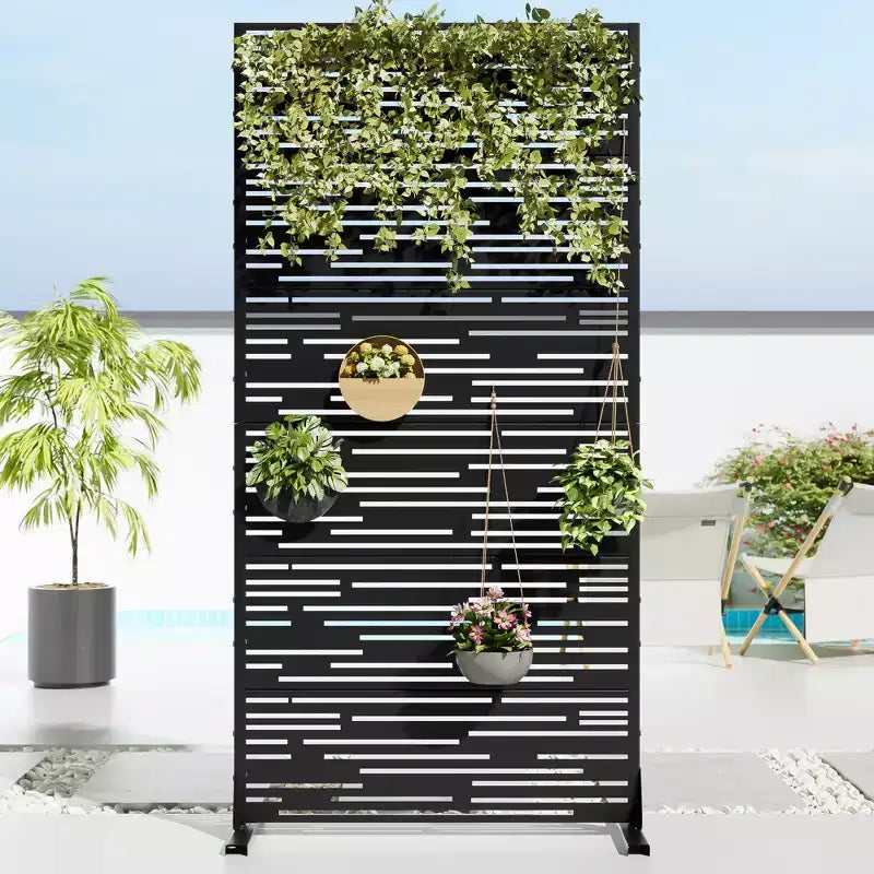 Jardinière rectangulaire en métal noir avec treillis et paravent 72 H35W Dovelina pour terrasse de café, jardin et balcons