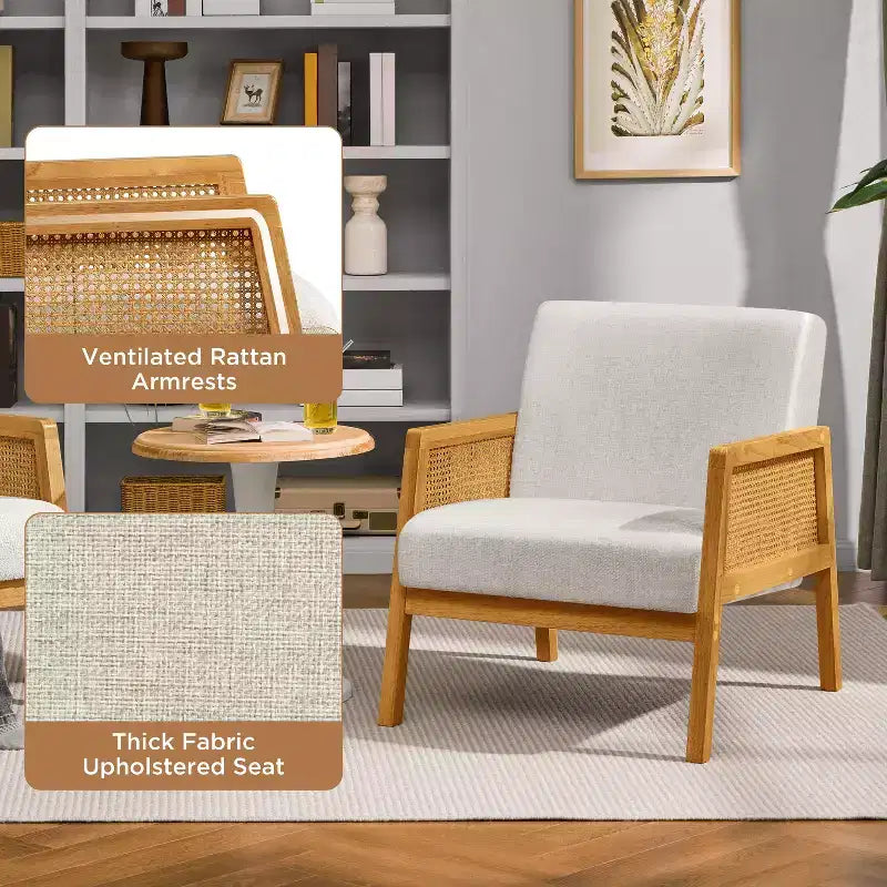 Yaheetech Lot de 2 fauteuils d'appoint rembourrés avec côtés en rotin pour Salons, Chambres