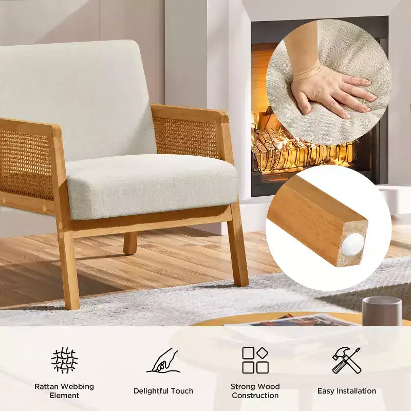 Yaheetech Lot de 2 fauteuils d'appoint rembourrés avec côtés en rotin pour Salons, Chambres