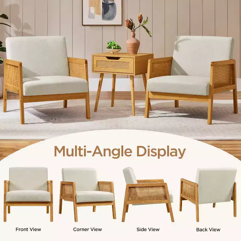 Yaheetech Lot de 2 fauteuils d'appoint rembourrés avec côtés en rotin pour Salons, Chambres