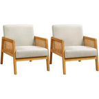 Yaheetech Set of 2 Upholstered Accent Chairs with Rattan Sides for Living Rooms, Bedrooms