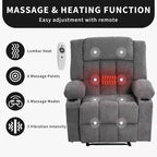 Fauteuil inclinable massant et chauffant surdimensionné avec télécommande, 3 positions réglables, porte-gobelets et soutien lombaire pour les personnes de grande taille et corpulentes.