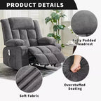 Fauteuil inclinable massant et chauffant surdimensionné avec télécommande, 3 positions réglables, porte-gobelets et soutien lombaire pour les personnes de grande taille et corpulentes.