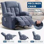 Fauteuil inclinable massant et chauffant surdimensionné avec télécommande, 3 positions réglables, porte-gobelets et soutien lombaire pour les personnes de grande taille et corpulentes.